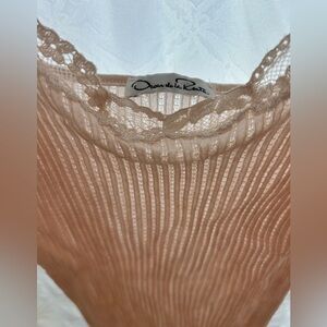 Oscar de la Renta Peach Lace Trim Chemise Camisole